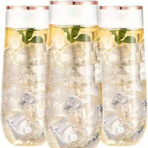 Plastic Champagne Flutes, Stemless Disposable Golden Rim Tasting