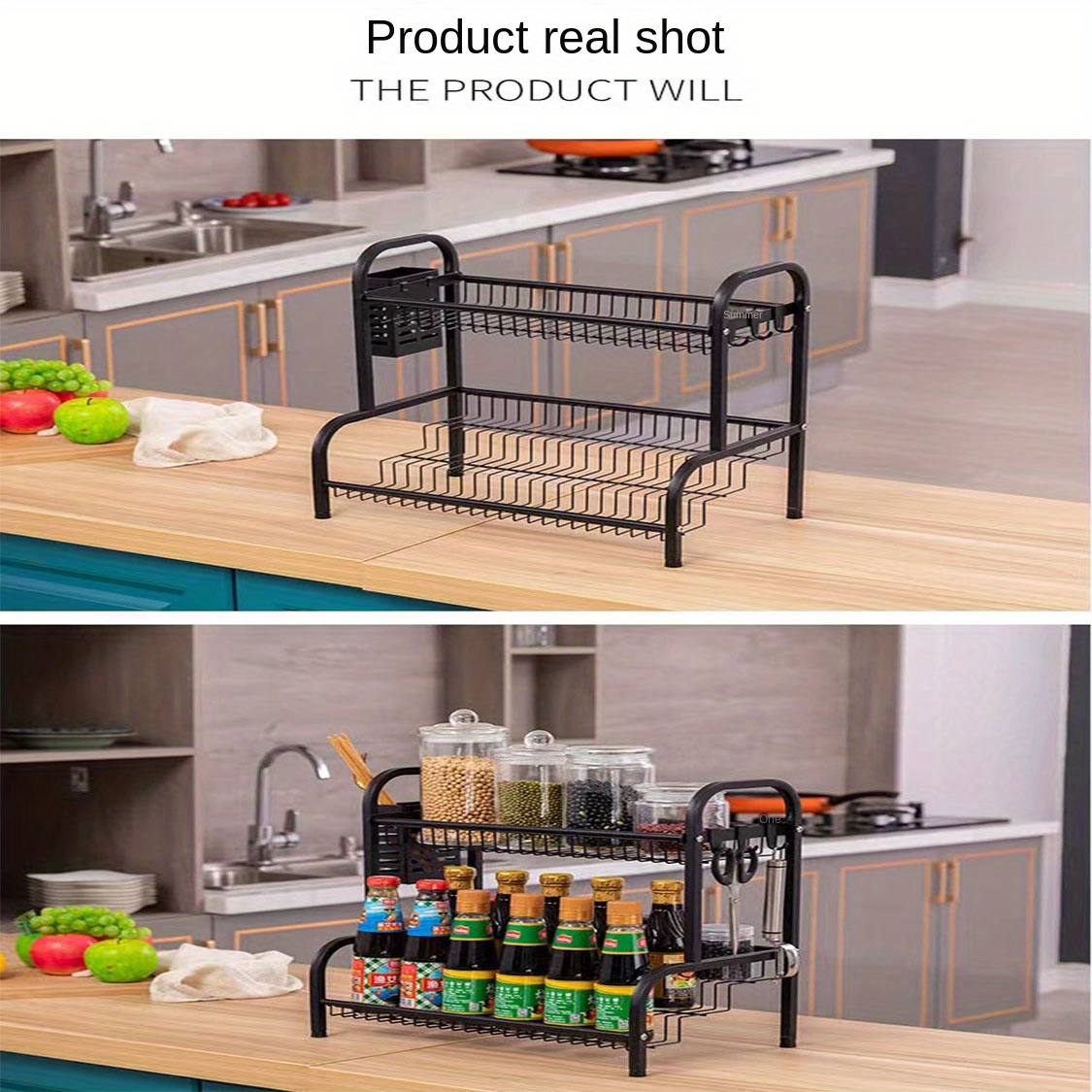 1pc 2-layer Multifunctional Storage Rack, For Household Kitchen Countertop,  Reasonable Storage Of Kitchen Supplies, Place Spices, Space-saving
