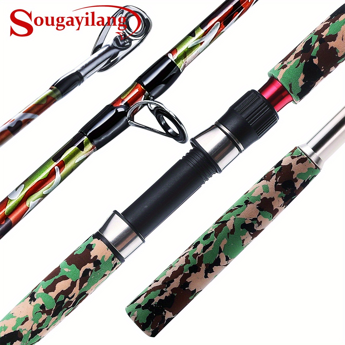 Sougayilang 1pc Strong Durable Carbon Fiber Fishing Rod, 165cm/5.41ft 2  Sections Camouflage Fishing Pole, Suitable For Surfing Offshore Fishing