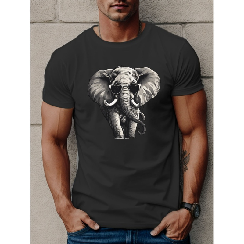 

Elephant With Sunglasses Print T Shirt, Tees For Men, Casual Short Sleeve T-shirt For Summer