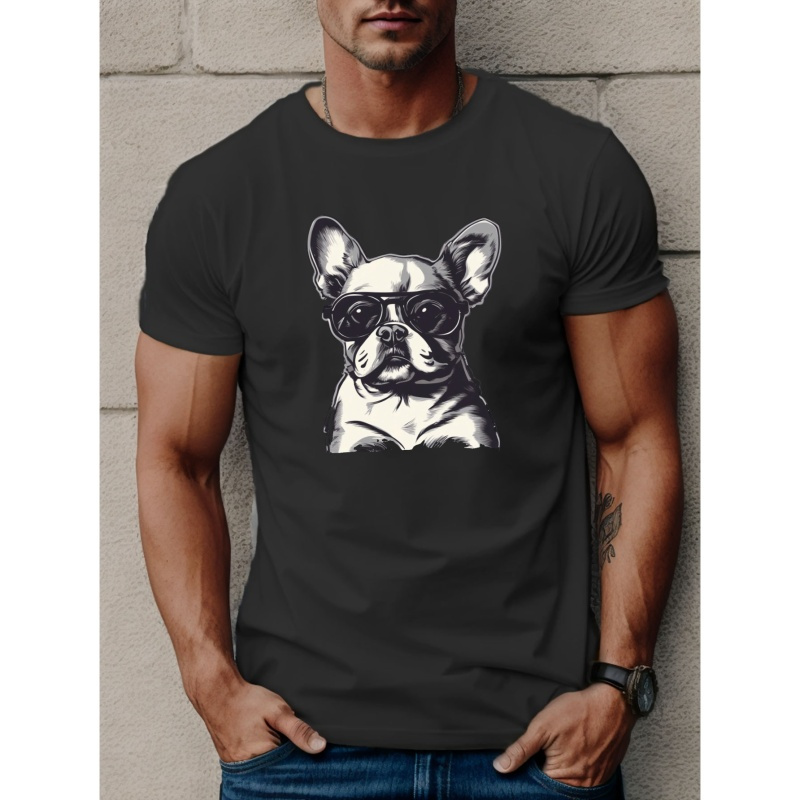 

Puppy Dog Wearing Glasses Print T Shirt, Tees For Men, Casual Short Sleeve T-shirt For Summer