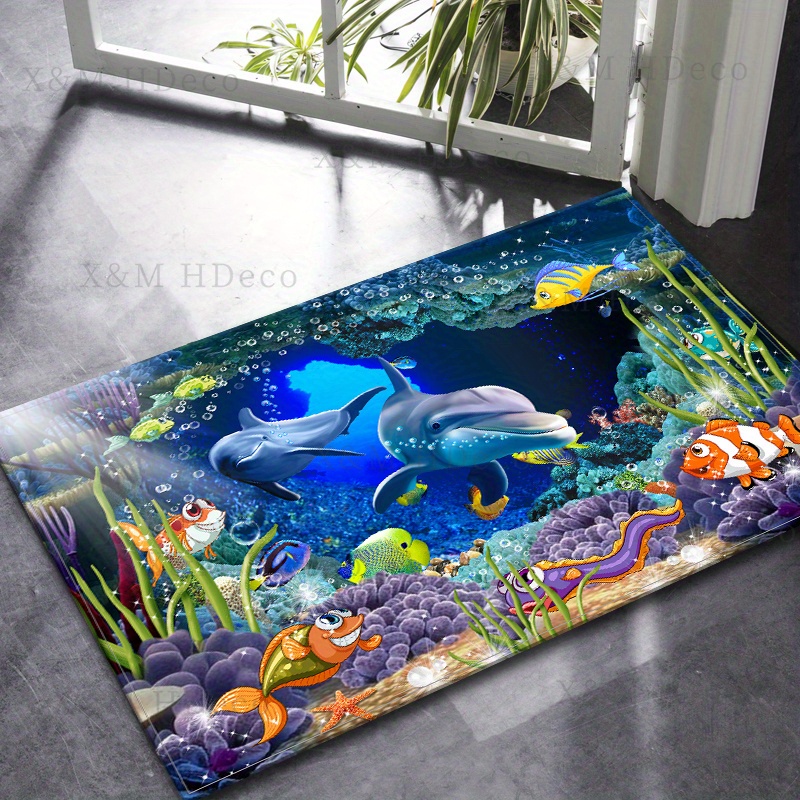 underwater   non slip area rug absorbent anti   floor mat for kitchen bedroom living room bathroom comfortable standing pad with cartoon design details 4