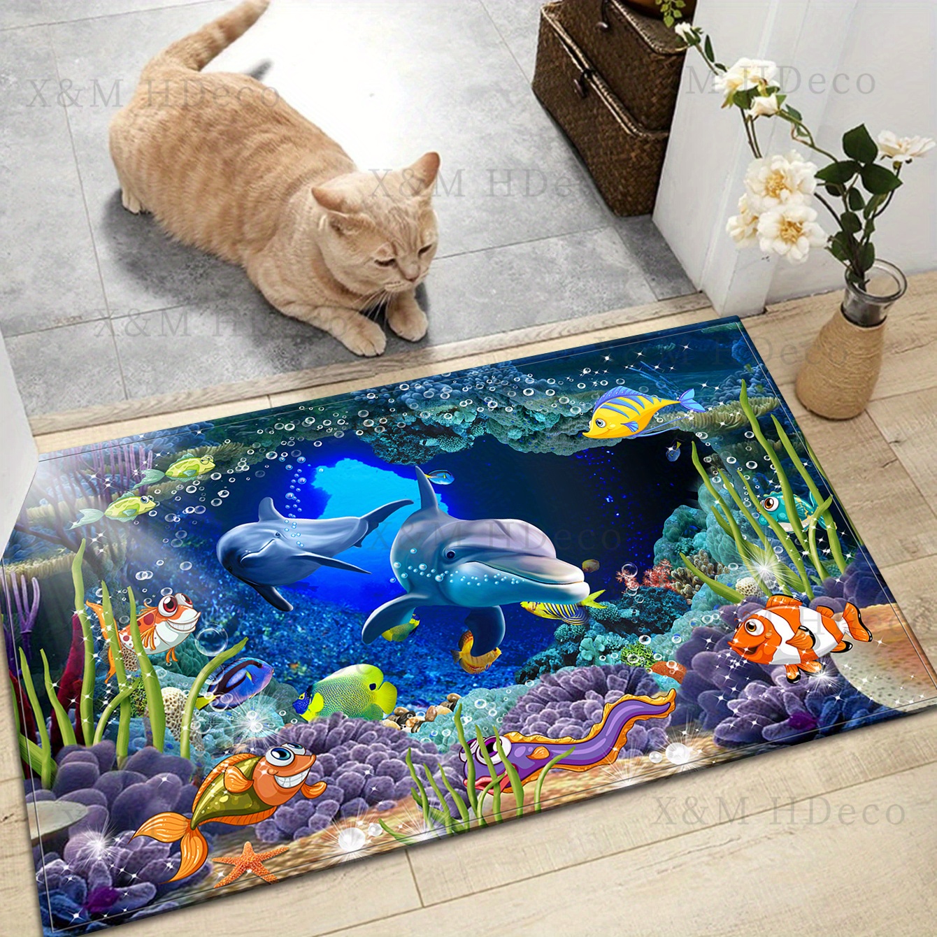 underwater   non slip area rug absorbent anti   floor mat for kitchen bedroom living room bathroom comfortable standing pad with cartoon design details 6