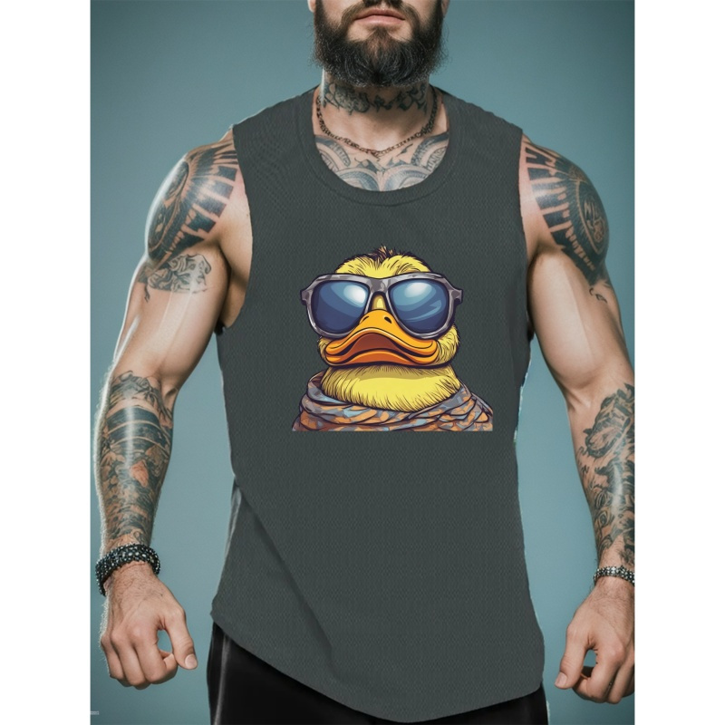

Cool Duck Print Men's Shirts, Casual Breathable Comfy Sleeveless Tank Tops, Quick Drying Sports Vest, Men's Summer Clothes Outfits, Men's Undershirts Tops
