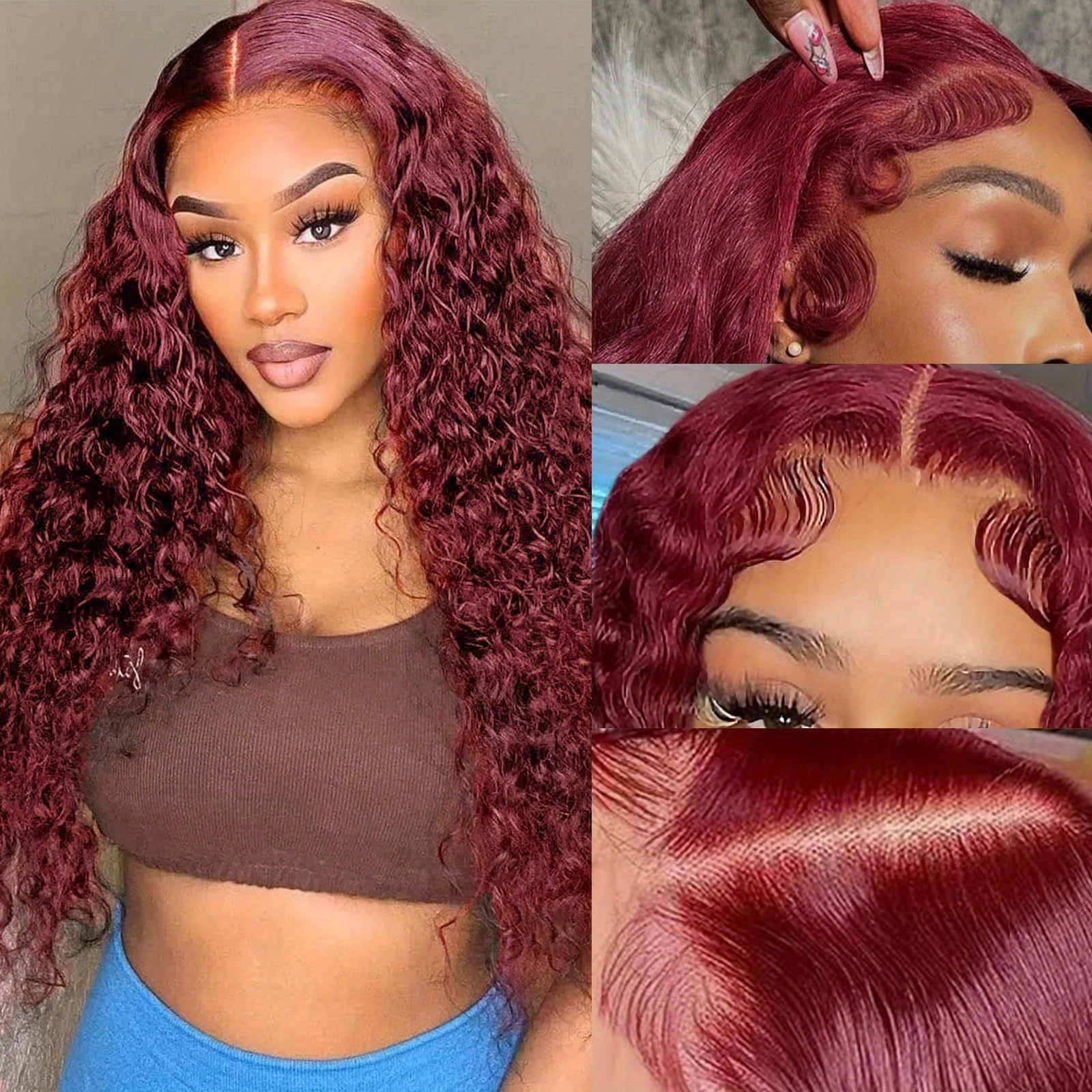 99j Burgundy Lace Front Human Hair Wigs Deep Wave Frontal - Temu