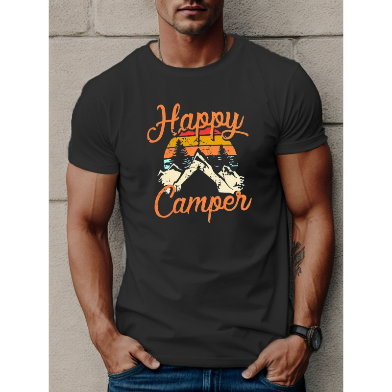 

Happy Camper Print T Shirt, Tees For Men, Casual Short Sleeve T-shirt For Summer