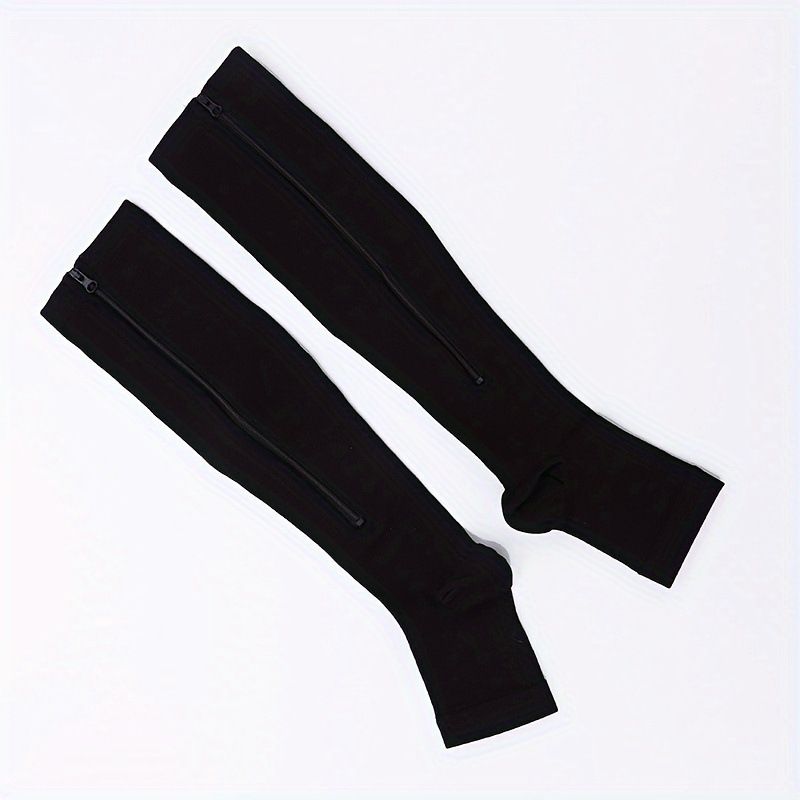 Zipper Open Toe Compression Socks for Running - Over the Calf Sports Socks
