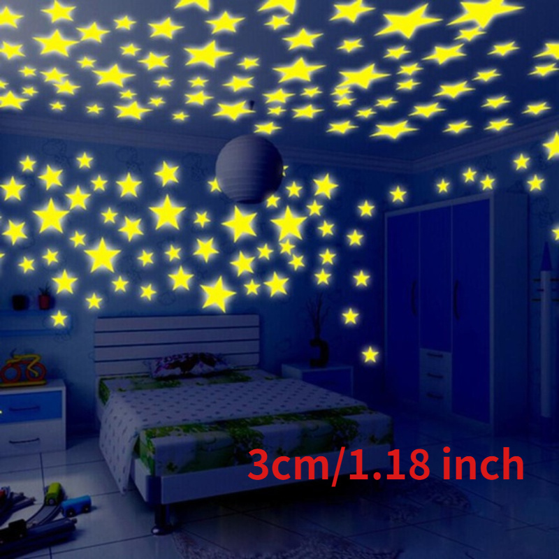 100 adesivi murali stelle luminose, mini pentagramma che si