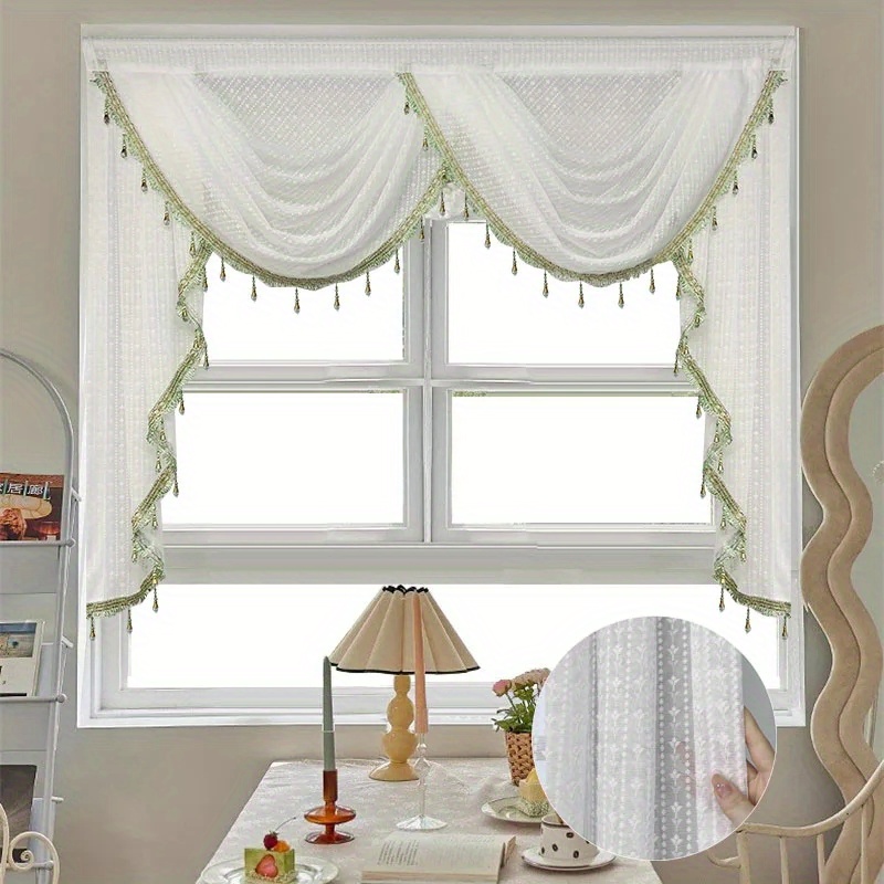Cenefas de cortinas para ventanas de cocina, 1 cortina corta de media  ventana, cortinas con estampado amarillo crema, cortinas semiopacas para