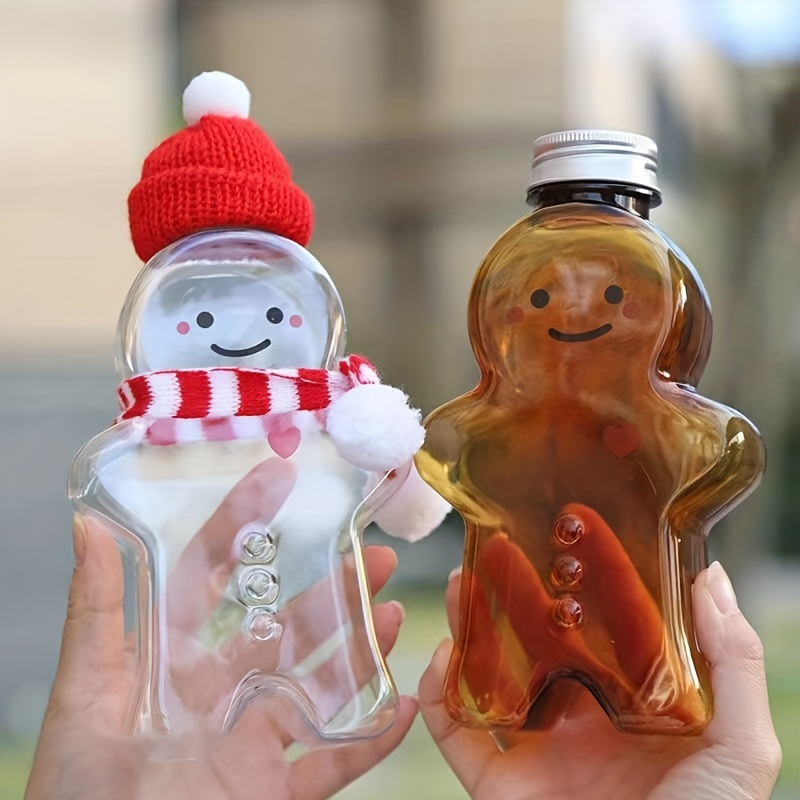TRINGKY 5pcs Cute Gingerbread Man Candy Jar Christmas Plastic Drinking  Bottle Milk Water