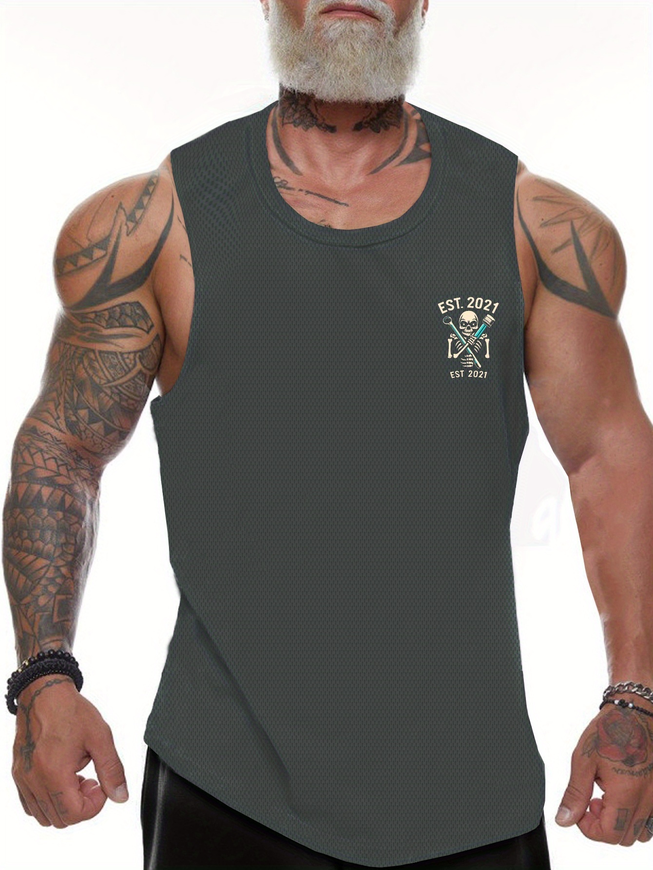 Camiseta sin con estampado de esqueleto para hombres de talla moda  casual sin ropa deportiva y de fitness para hombres