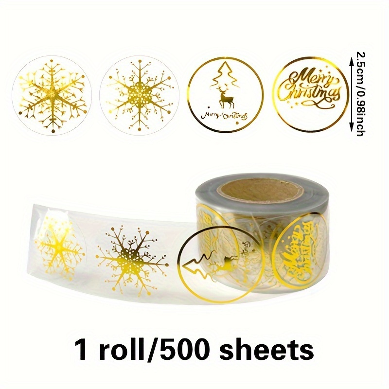 Merry Christmas Gold Foil Envelope Stickers (2 Inches, 500 Pieces)