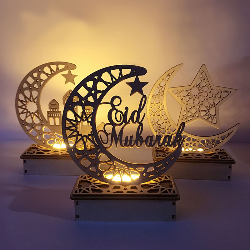 1pc Eid Crafts Nachtlicht Ramadan Mubarak Licht 3d Holz Mondform