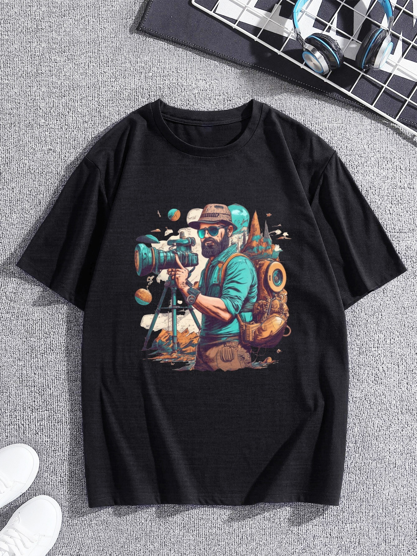 photographer print t shirt tees for men casual short sleeve t shirt for summer black 0