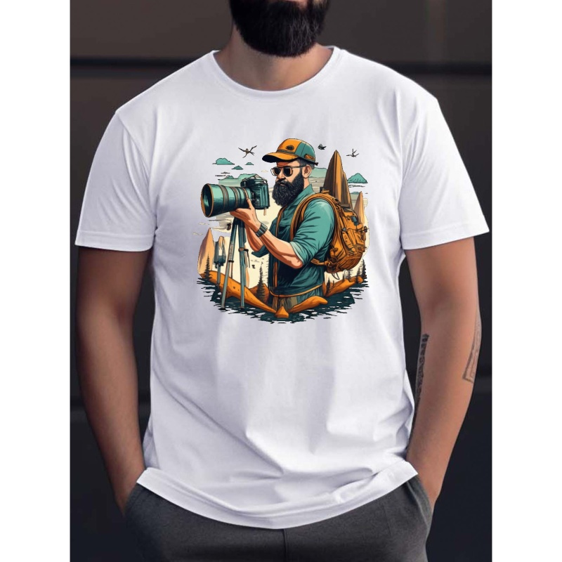 

Photographer Print T Shirt, Tees For Men, Casual Short Sleeve T-shirt For Summer