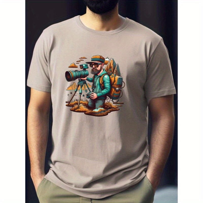 

Photographer Print T Shirt, Tees For Men, Casual Short Sleeve T-shirt For Summer