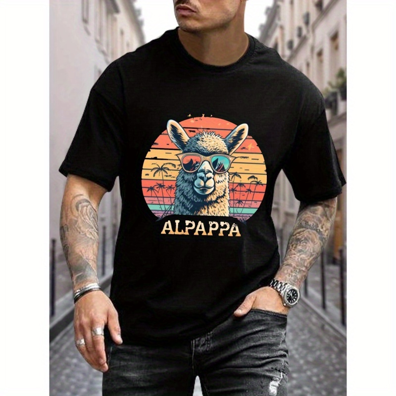 

Alpaca Print T Shirt, Tees For Men, Casual Short Sleeve T-shirt For Summer