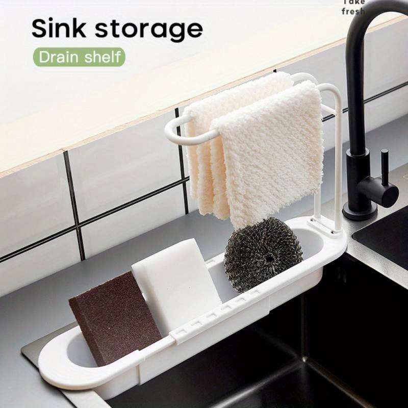 Telescopic Kitchen Sink Drain Basket With Soap Sponge Holder - Temu