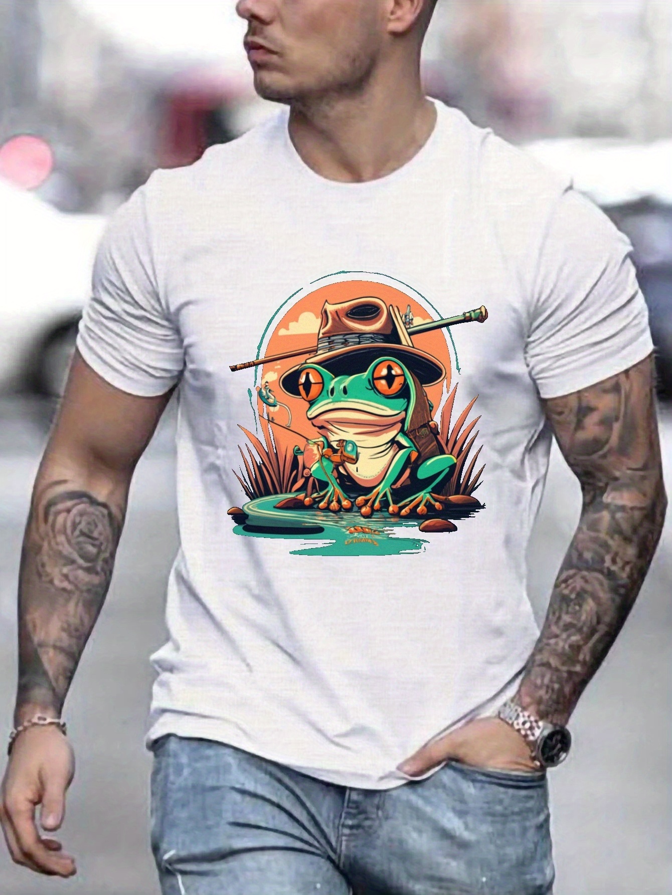 Camisetas/playeras Estampado Pesca Talla Hombre - Temu