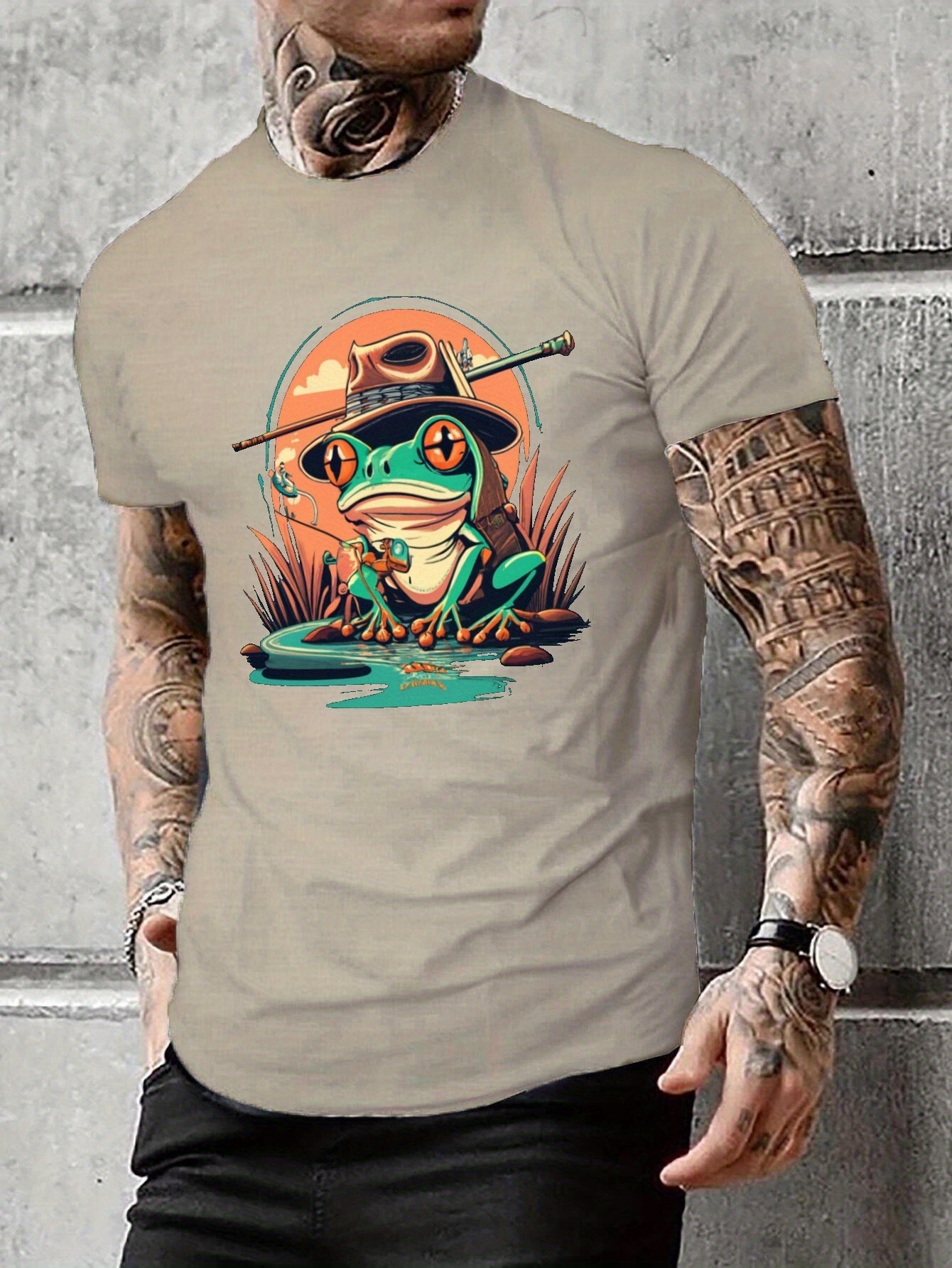Plus Size Men's T shirt Fishing Frog Print Short Sleeve Tees - Temu