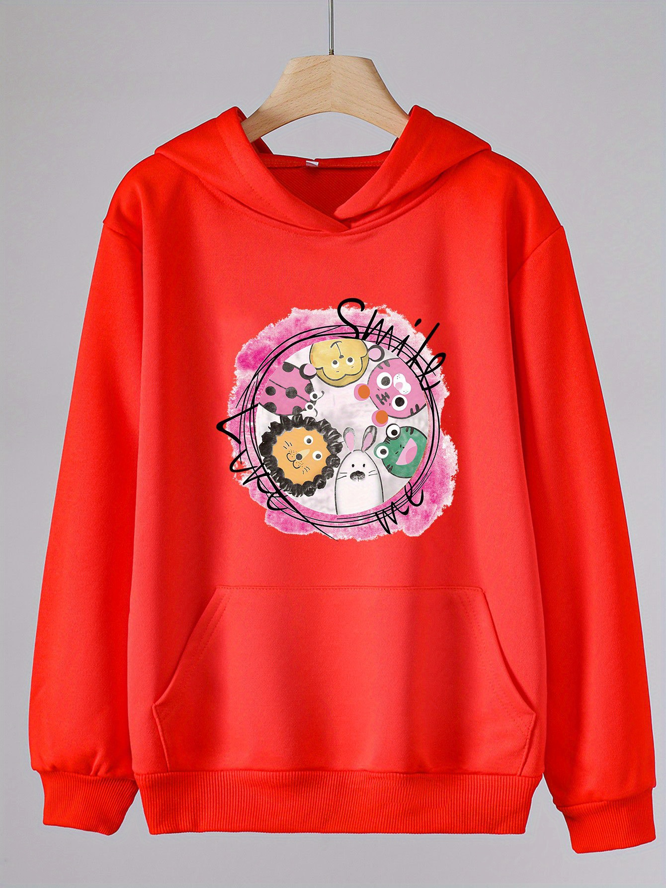 Cartoon Animals Print Hoodie Girls Kids Casual Pullover - Temu Australia