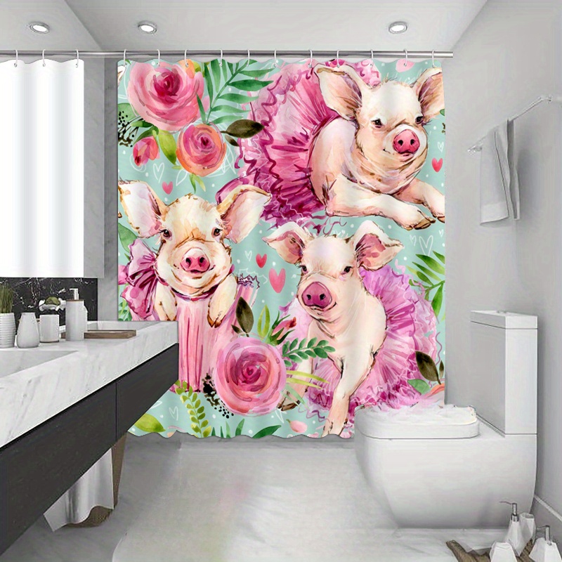 Best Deal for Shower Curtain Hooks Cartoon Pig Decorative Shower Curtain