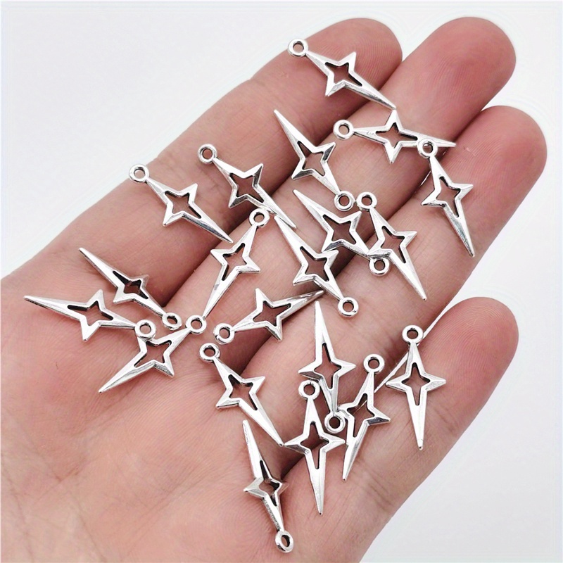 Image of 20pcs Antique Silvery Color Y2k Charms Shining Stars Charms Pendants For Jewelry Making Findings