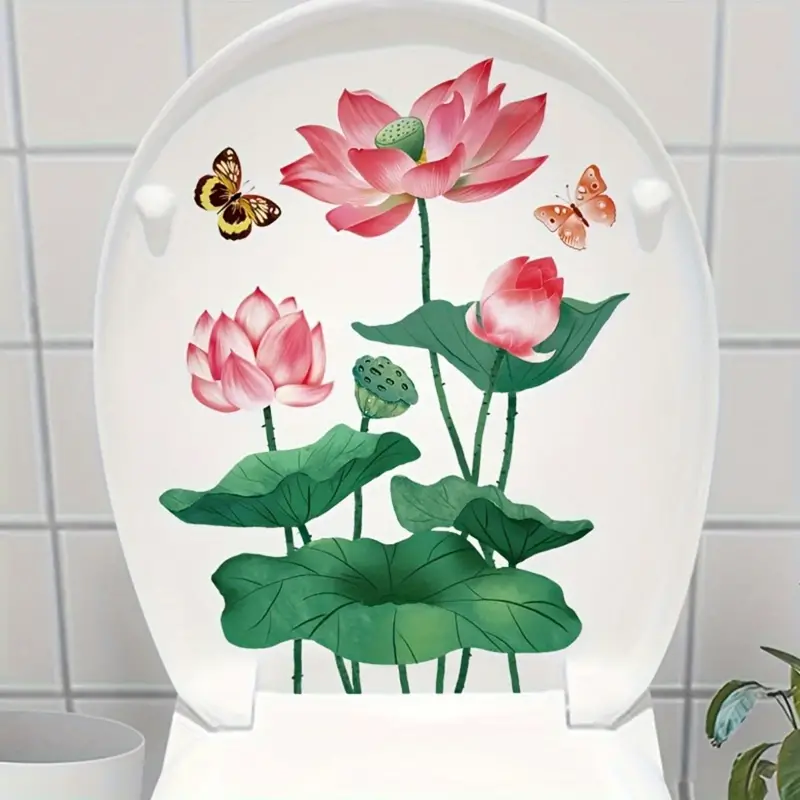 1 Adesivo Toilette Fiore Loto Bellissima Farfalla Adesivi - Temu Italy