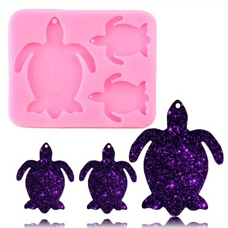 

1pc Shiny Glossy Turtle Family Silicone Mold Diy Handmade Epoxy Resin Craft Keychain Pendant Silicone Molds Necklace Charms Making Jewelry Moulds