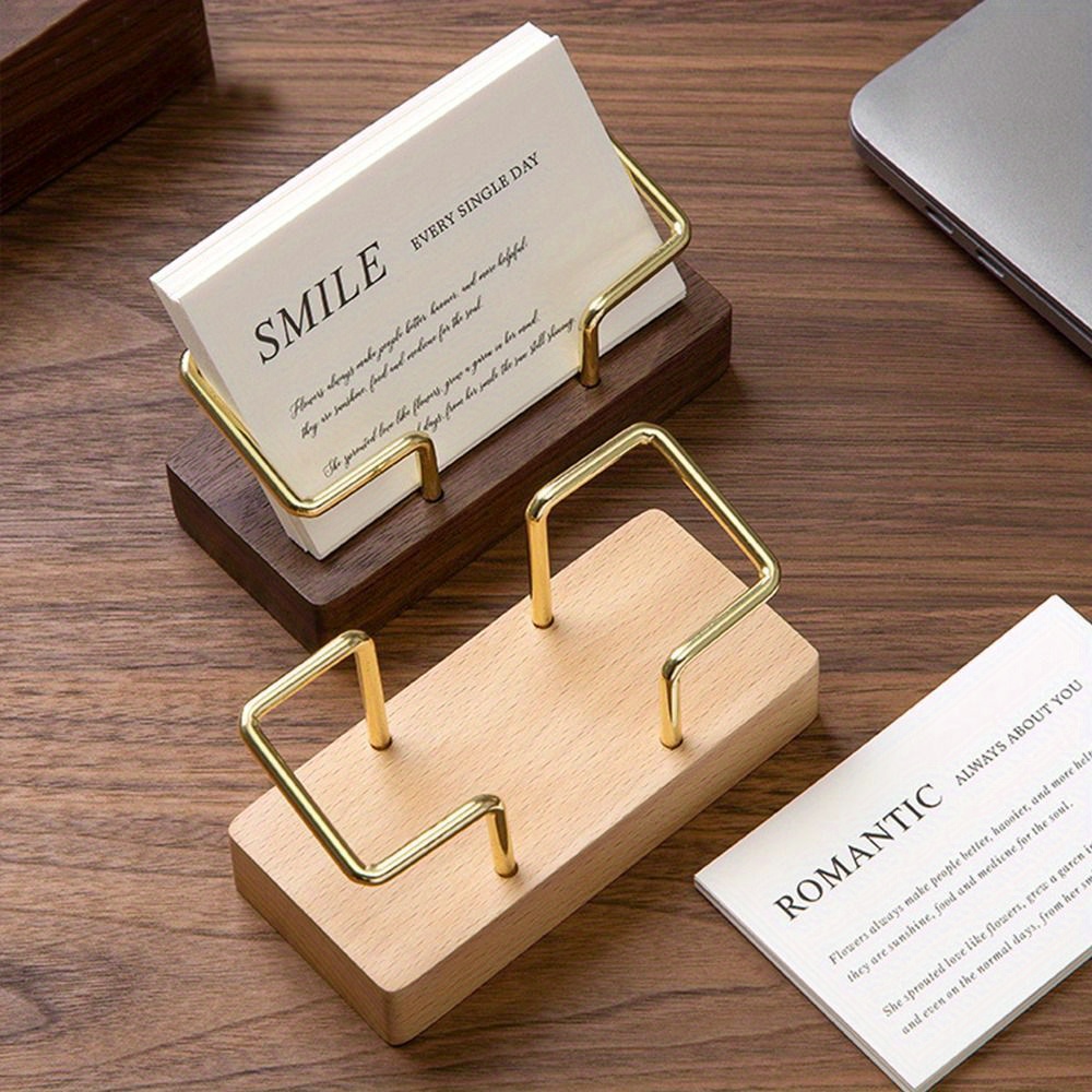 1pc wood business card holder golden metal clips - Temu United Arab Emirates