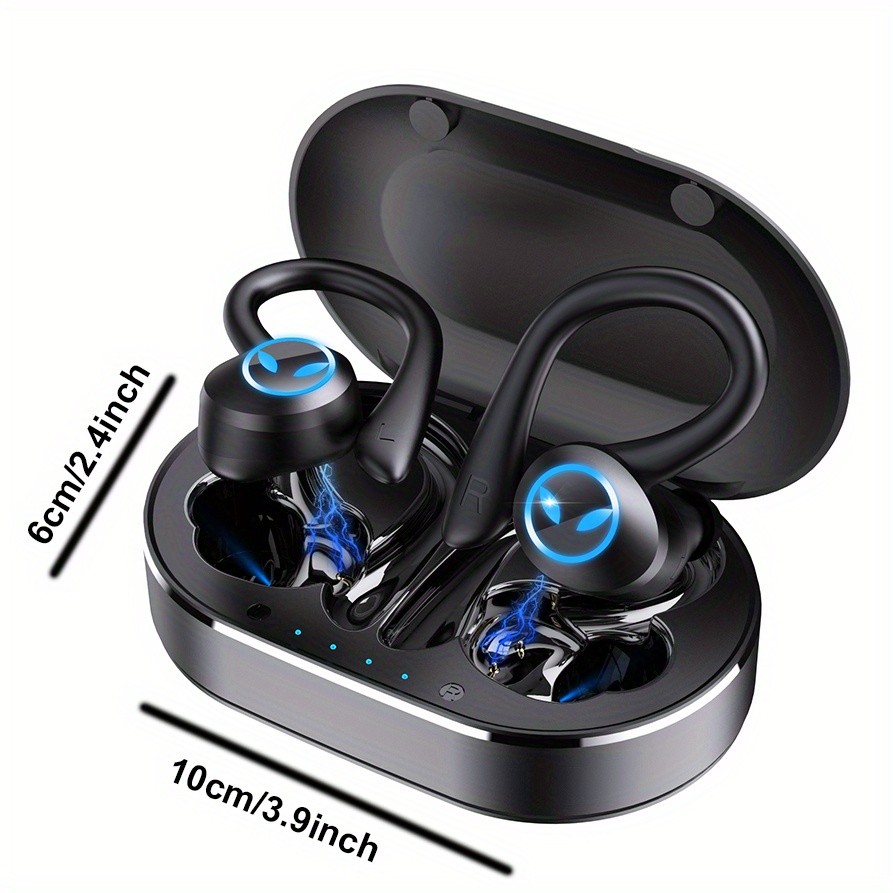 Fones de ouvido sem fio TWS, fone de ouvido esportivo à prova d'água com gancho de orelha, fones de ouvido estéreo intra-auriculares, fones de ouvido com controle de toque e estojo de carregamento_voghion.com