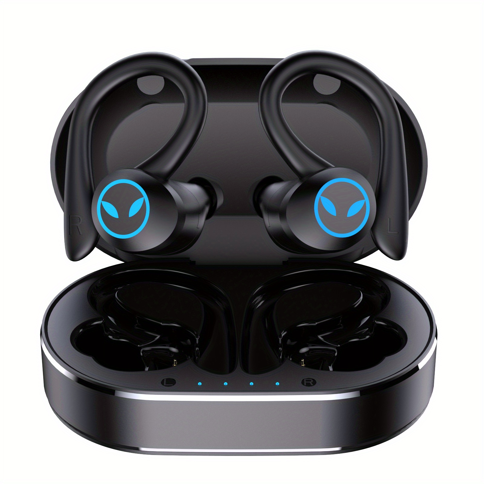 Fones de ouvido sem fio TWS, fone de ouvido esportivo à prova d'água com gancho de orelha, fones de ouvido estéreo intra-auriculares, fones de ouvido com controle de toque e estojo de carregamento_voghion.com
