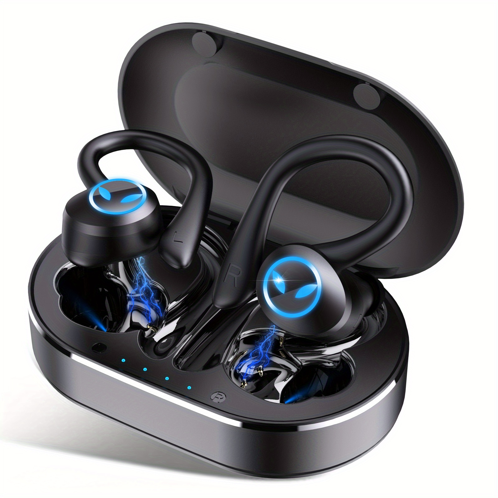 Fones de ouvido sem fio TWS, fone de ouvido esportivo à prova d'água com gancho de orelha, fones de ouvido estéreo intra-auriculares, fones de ouvido com controle de toque e estojo de carregamento_voghion.com