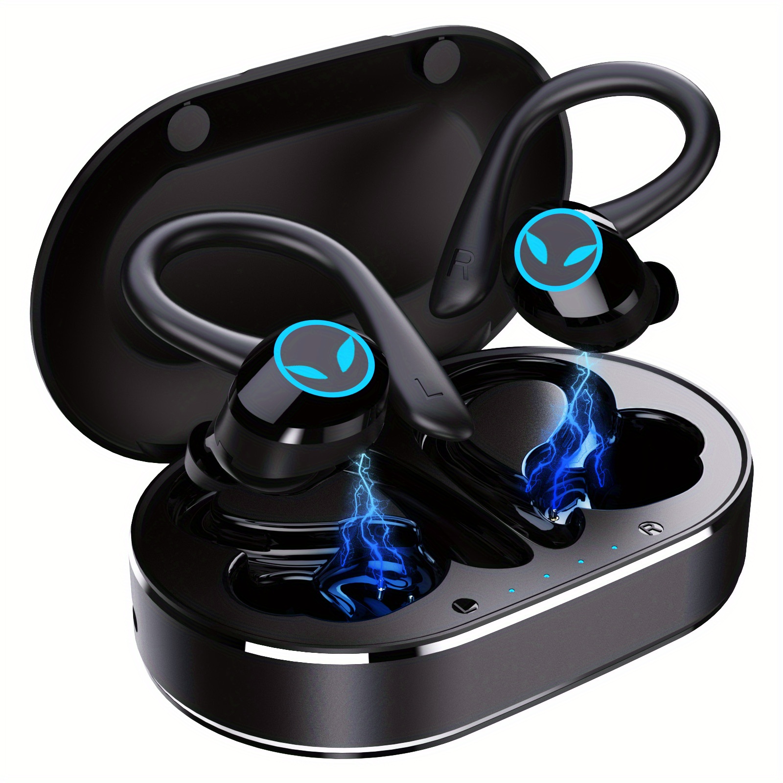 Fones de ouvido sem fio TWS, fone de ouvido esportivo à prova d'água com gancho de orelha, fones de ouvido estéreo intra-auriculares, fones de ouvido com controle de toque e estojo de carregamento_voghion.com