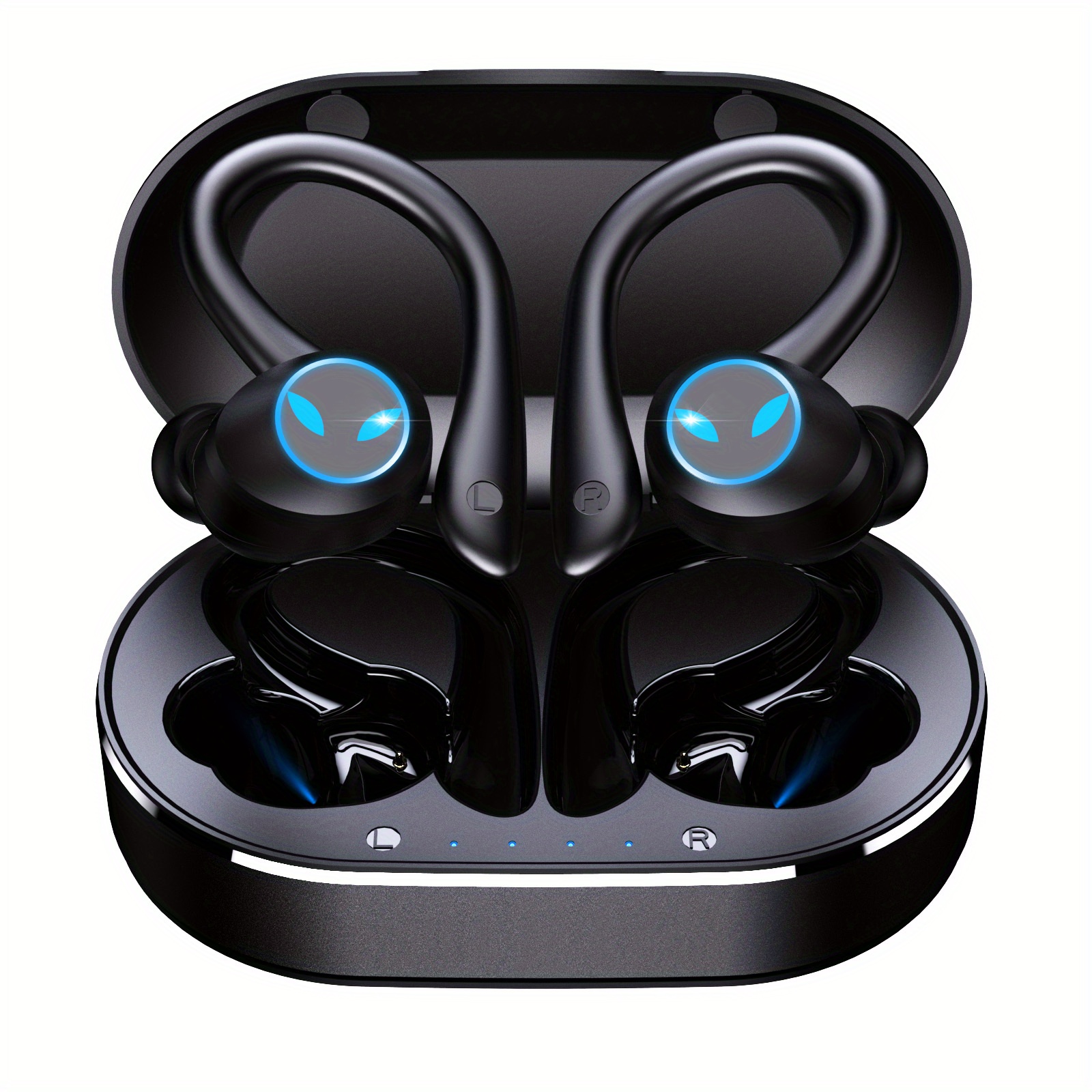 Fones de ouvido sem fio TWS, fone de ouvido esportivo à prova d'água com gancho de orelha, fones de ouvido estéreo intra-auriculares, fones de ouvido com controle de toque e estojo de carregamento_voghion.com