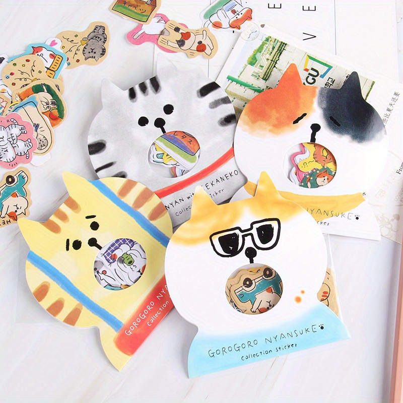 30pcs And 8 Pages Large Size Stickers Retro Cat Journal - Temu