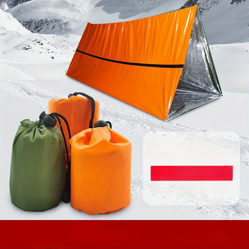 TEMU Outdoor Rescue Emergency Blanket Portable Olive Green Insulation Blanket Orange Heat Insulation Sleeping Bag Tent Pe Disposable