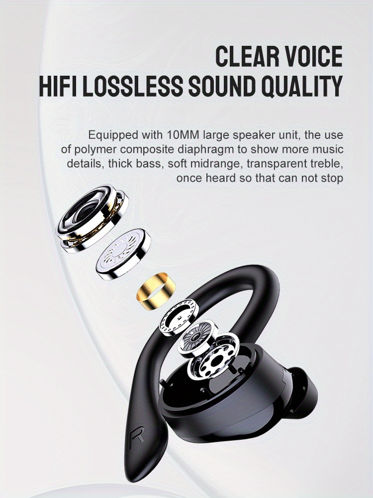 Fones de ouvido sem fio TWS, fone de ouvido esportivo à prova d'água com gancho de orelha, fones de ouvido estéreo intra-auriculares, fones de ouvido com controle de toque e estojo de carregamento_voghion.com