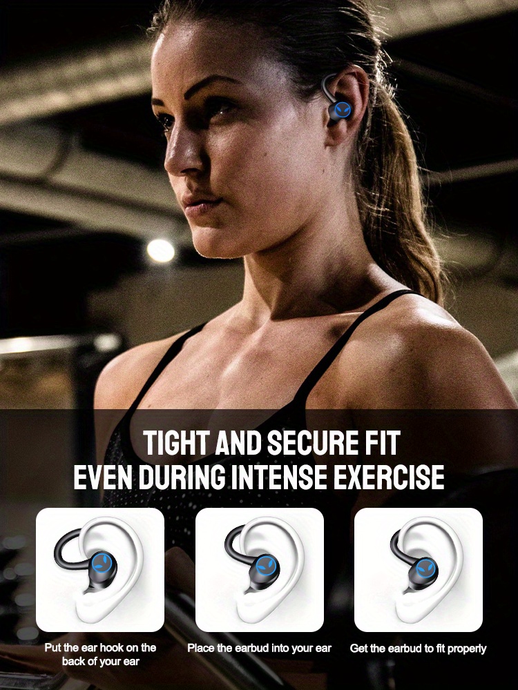 Fones de ouvido sem fio TWS, fone de ouvido esportivo à prova d'água com gancho de orelha, fones de ouvido estéreo intra-auriculares, fones de ouvido com controle de toque e estojo de carregamento_voghion.com