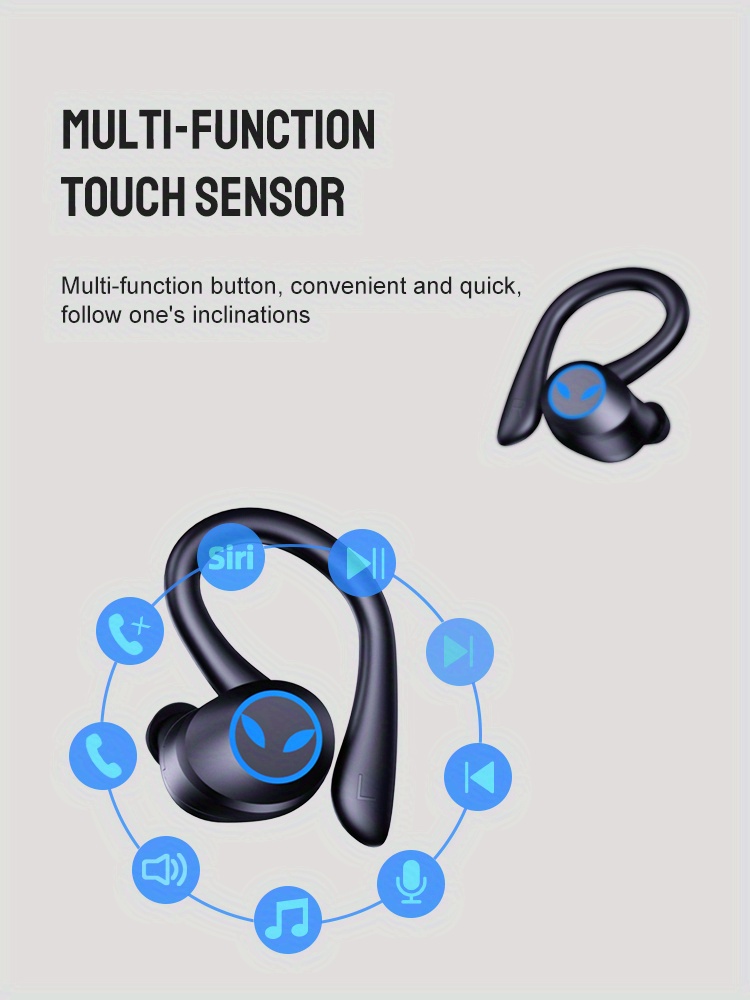 Fones de ouvido sem fio TWS, fone de ouvido esportivo à prova d'água com gancho de orelha, fones de ouvido estéreo intra-auriculares, fones de ouvido com controle de toque e estojo de carregamento_voghion.com