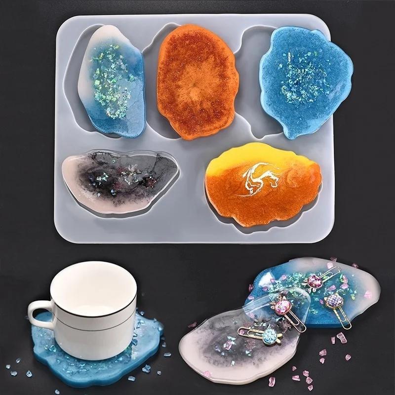 1pc 4 In 1 Crystal Epoxy Resin Coaster Tray Silicone Molds Agate Geode  Resin Molds For Coaster Cup Mat Making Accessories Office Home Decoration