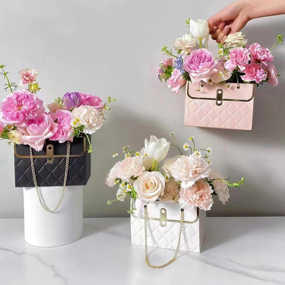 

Portable Flower Box Foldable Paper Handy Gift Bag Kraft Handbag Wedding Rose Party Gift Box Packaging For Shopping Party Candy Cake Birthday