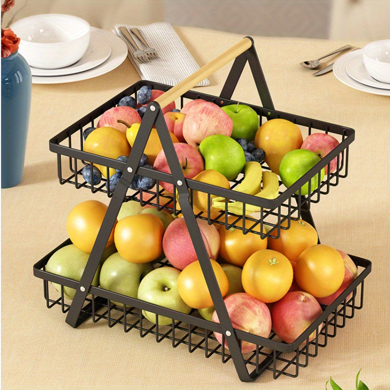 Double layer Iron Fruit Basket Vegetable Storage Rack 2 Tier - Temu