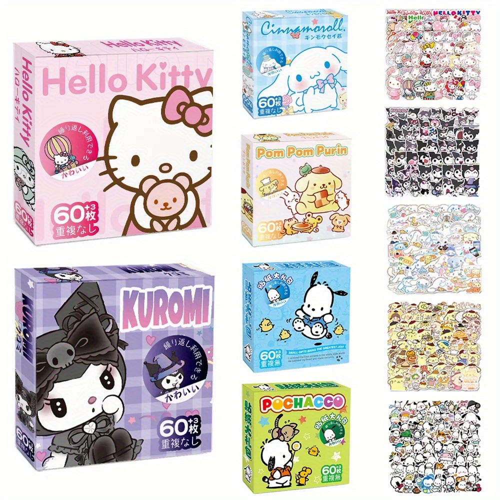 60pcs Hello Kitty Cute Sanrio Stickers Kuromi My Melody