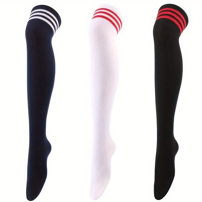 8 Packs Striped Cotton Knee High Socks, Long Thin Tube Thermal Sports Socks,  Women's Stockings & Hosiery, Shop Now For Limited-time Deals