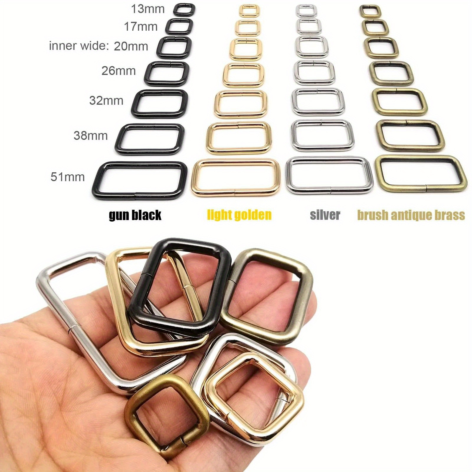 3 Colors Metal Flat Rectangle Rings Buckle Square Strap - Temu