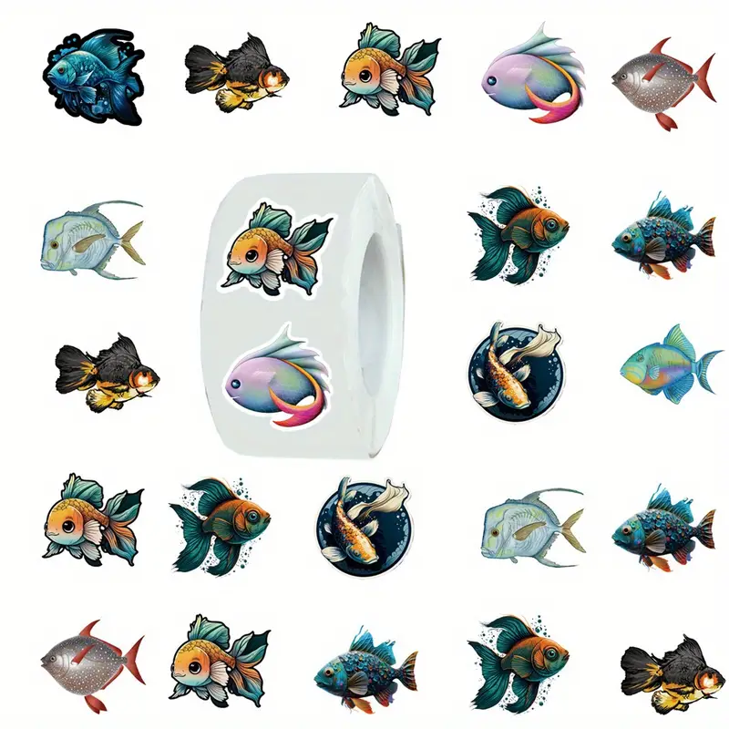 500pcs Fishing Cartoon Marine Animal Fish Vinyl Stickers, 1-inch Label/10  Pattern Decoration For Mobile Phone Case Laptop Desktop Water Bottle