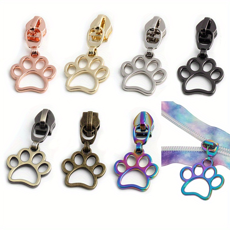 

5pcs Pet Cat Dog Paw Print Pattern Zipper Head Creative For Bag Clothing Nylon Decorative Zipper Diy Accessories