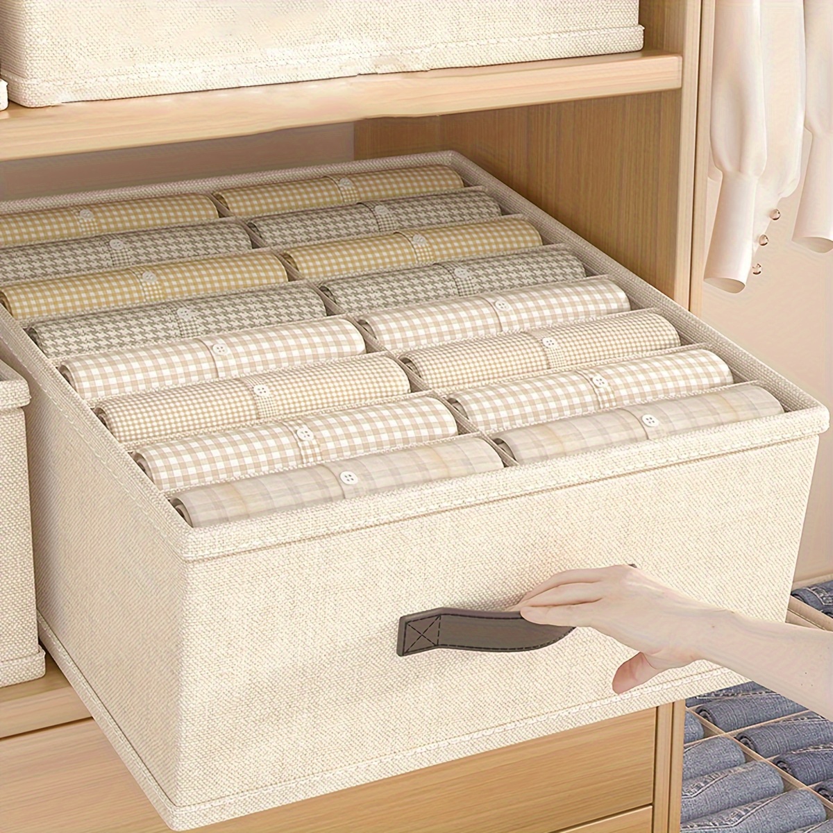Storage Box Beige Linen Clothing Sub grid Organizer Box - Temu Canada