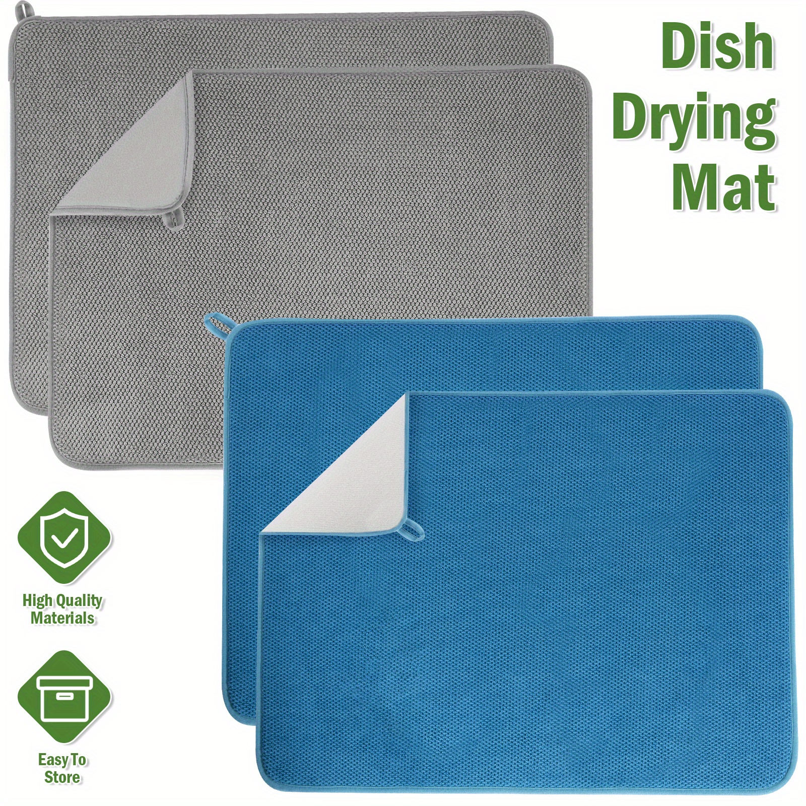 Dish Drying Mat for Kitchen Counter Pad Rack Mat Countertop Dishes, 16'' x  18'' Microfiber Dish Drying Mat Super Absorbent Dishware drying pad Drying